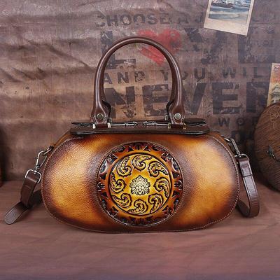 Sac à main en cuir véritable pour femmes, sac rétro en relief de Style chinois en cuir de vache souple, sacs à bandoulière de luxe