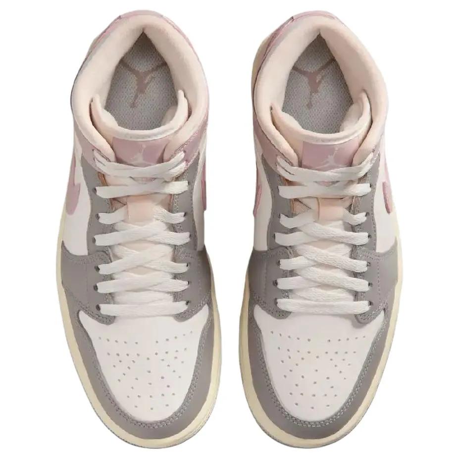 Womens Air Jordan 1 Mid 'Enigma Stone Coconut Milk Particle Rose' (women's sizes) Sail / Enigma Stone / Coconut Milk Vintage Basketball Shoes
