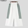 INCERUN Men Elastic Waist Striped Print Stitching Casual Wide Legs Pants Trousers