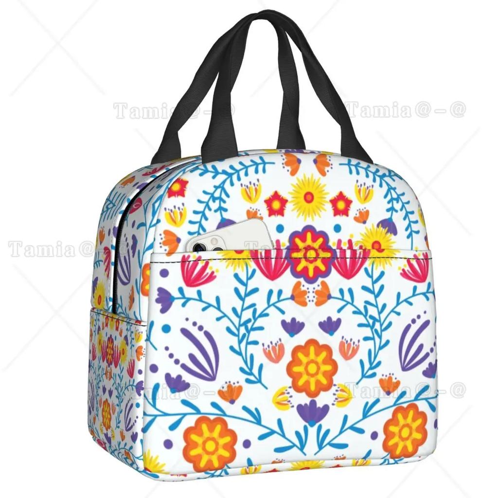 Day Of The Dead Kitten Cat Sugar Skull Lunch Box Multifunction Mexican Halloween Floral Thermal Cooler Food Insulated Lunch Bag