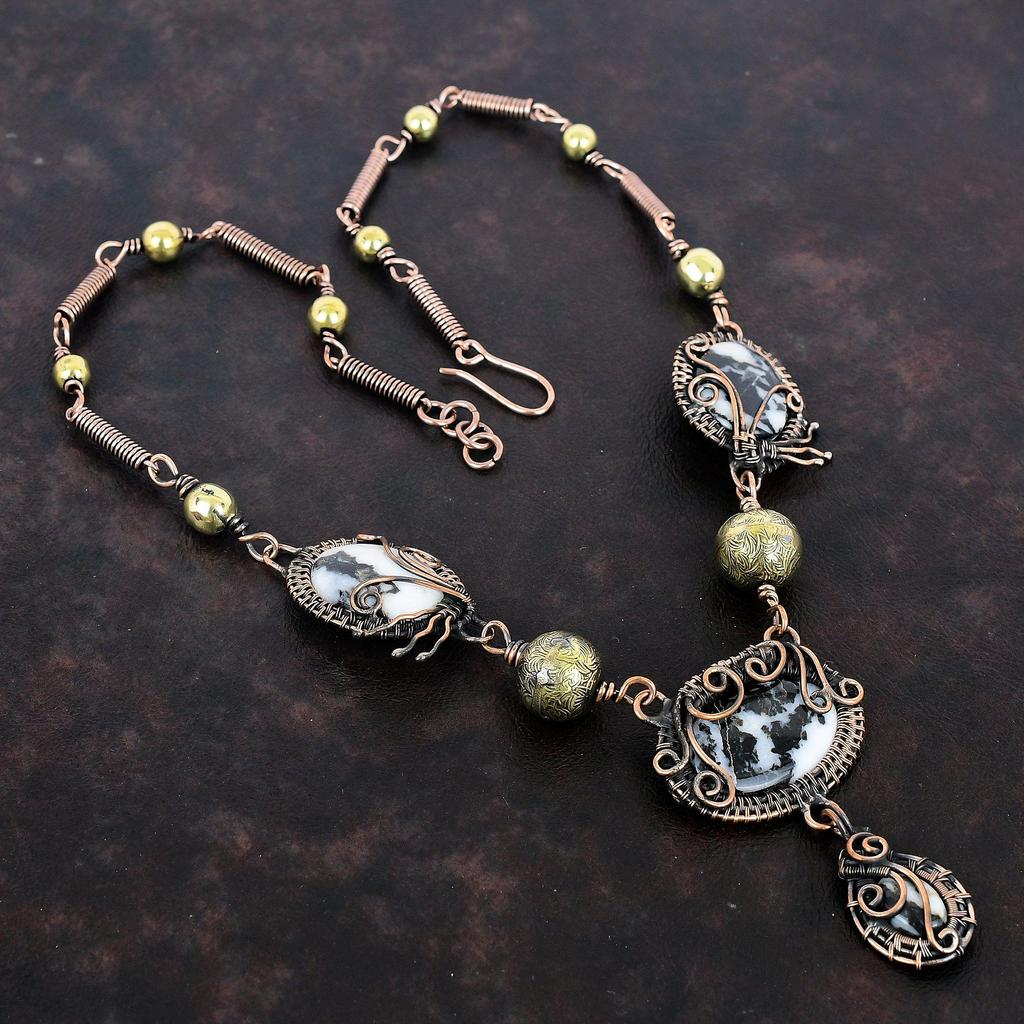 White Buffalo Turquoise Necklace Copper Wire Wrapped Necklace Handmade Jewelry Adjustable Necklace Copper Gemstone Jewelry Anniversary Gifts