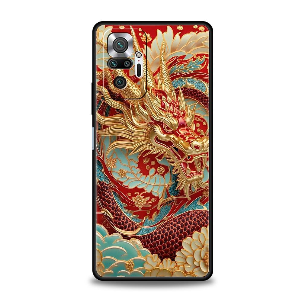 Chinoiserie Loong Flower Dragon Phone Case Cover for Redmi 14C 10C Note 15 14 13 12 10 11 K40 Pro Plus 5G Soft TPU Shell Capas