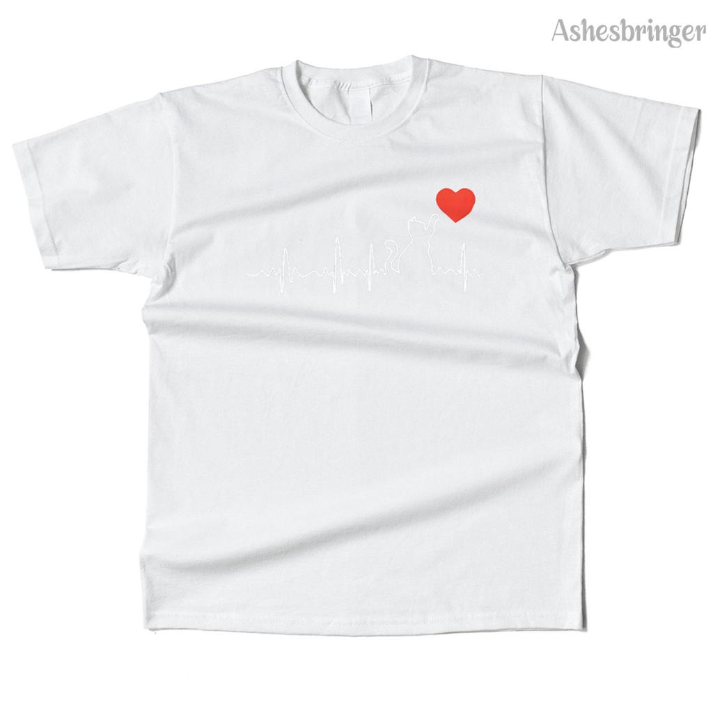 Unisexs Cotton Cat Heartbeats Graphic High Quality T Shirt Street Casual Style Tee for Unisex and Women
