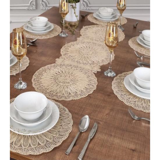 

American Service Plate and Runner Set 6 Person Set Angel Gold Tablecloth