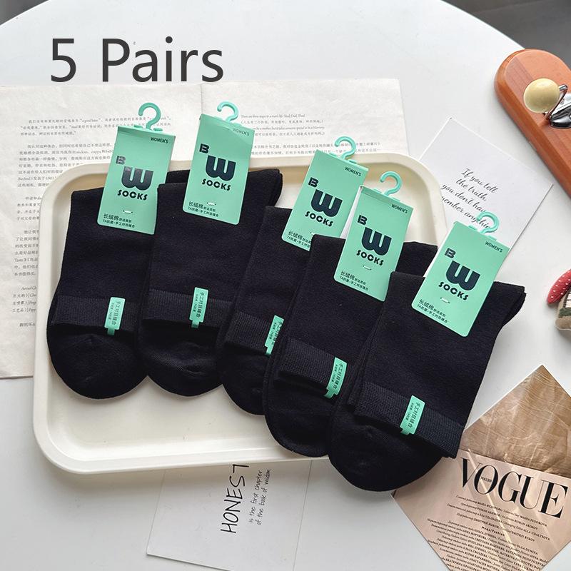 5 Paar reine Baumwollsocken für Damen Herbst und Winter Mid-Calf Cartoon Polka Dot Welpe Schweißabsorbierend und Antibakteriell Baumwolle Nahtlose Socken