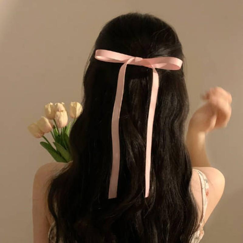 Solid Color Ribbon Hair Clip Female Long Streamer Sweet Temperament Duckbill Clip Simple Hair Accessories