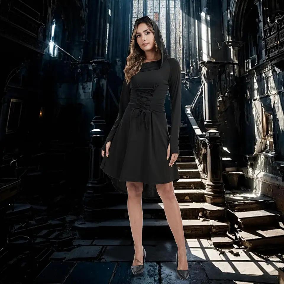 Women's Medieval Lace Hooded Renaissance Dress