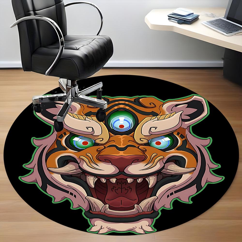 1PC Tiger Head Office Round Rug, Non slip, Soft and Durable Office Rug for Interior Decoration, Perfect for Office