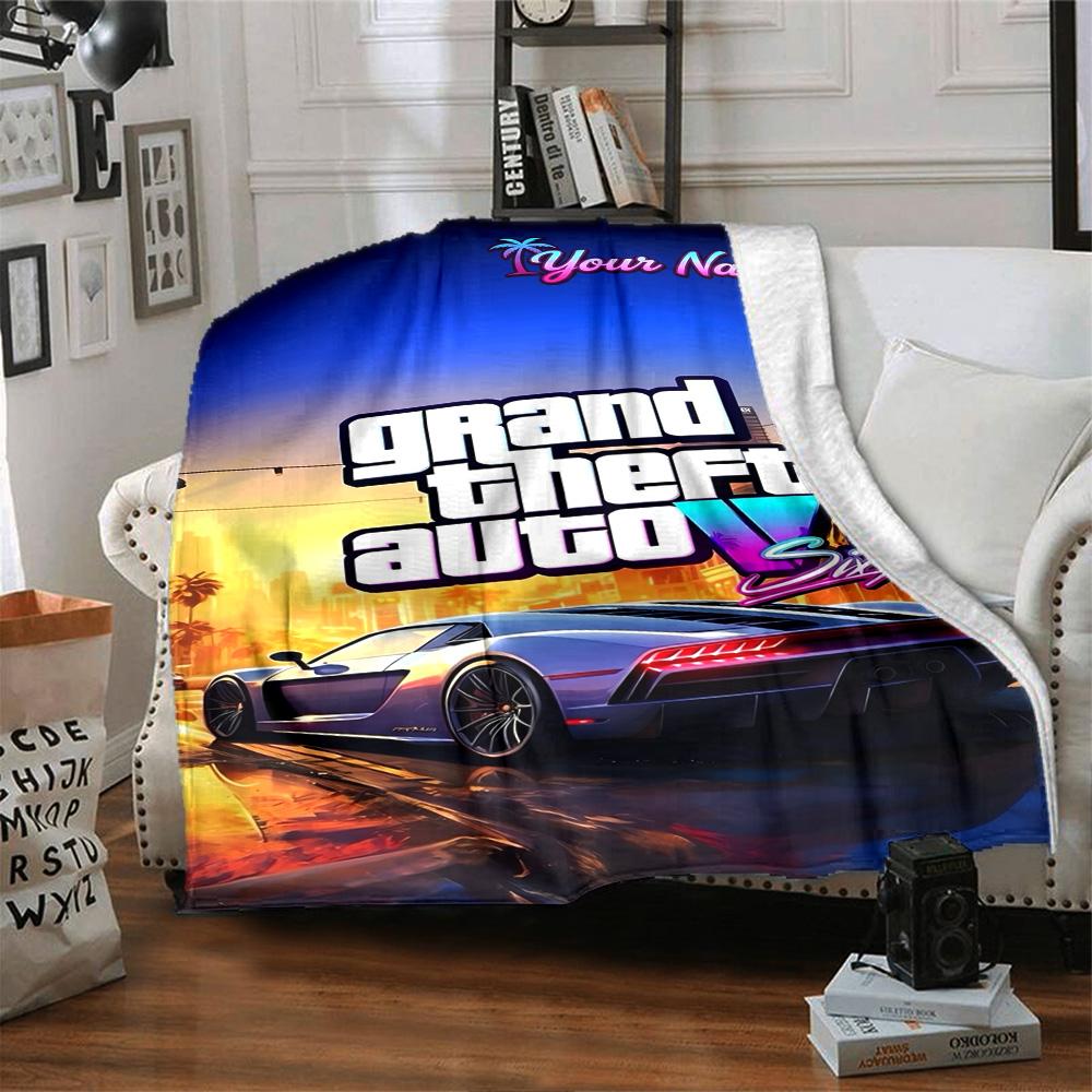 Gta Personalisierbare Textdecke Gemütliche Personalisierbare Decke Langlebiger Komfort für Sofa Büro Couch Picknicks Ganzjahres-Universal
