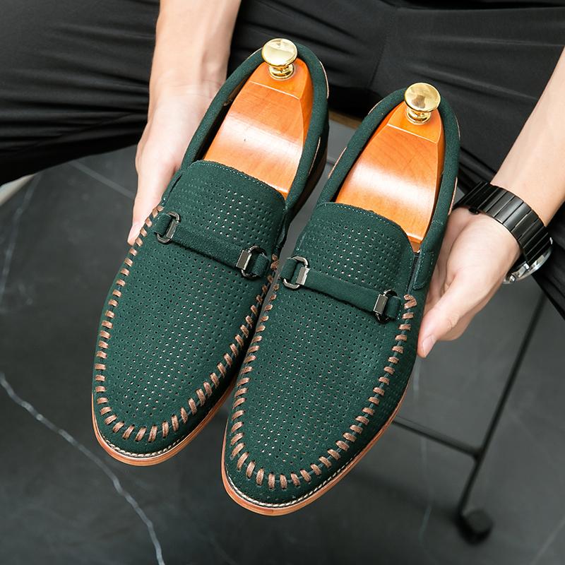 Luxury Designer Men Hollow Out Breathable Suede Genuine Leather Shoes Male Moccasins Wedding Prom Homecoming Party Footwear