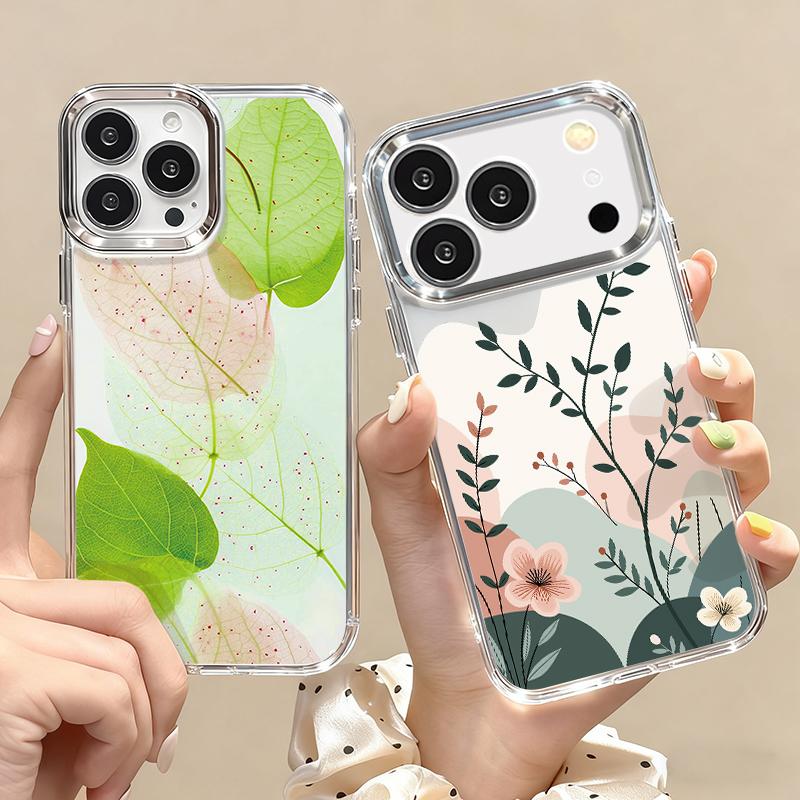 INS Watercolor Floral Case For iPhone 17 Pro Max iPhone 16 15 14 13 Pro Max 11 17e 16e Plating Lens Frame Clear Soft Silicone Back Cover
