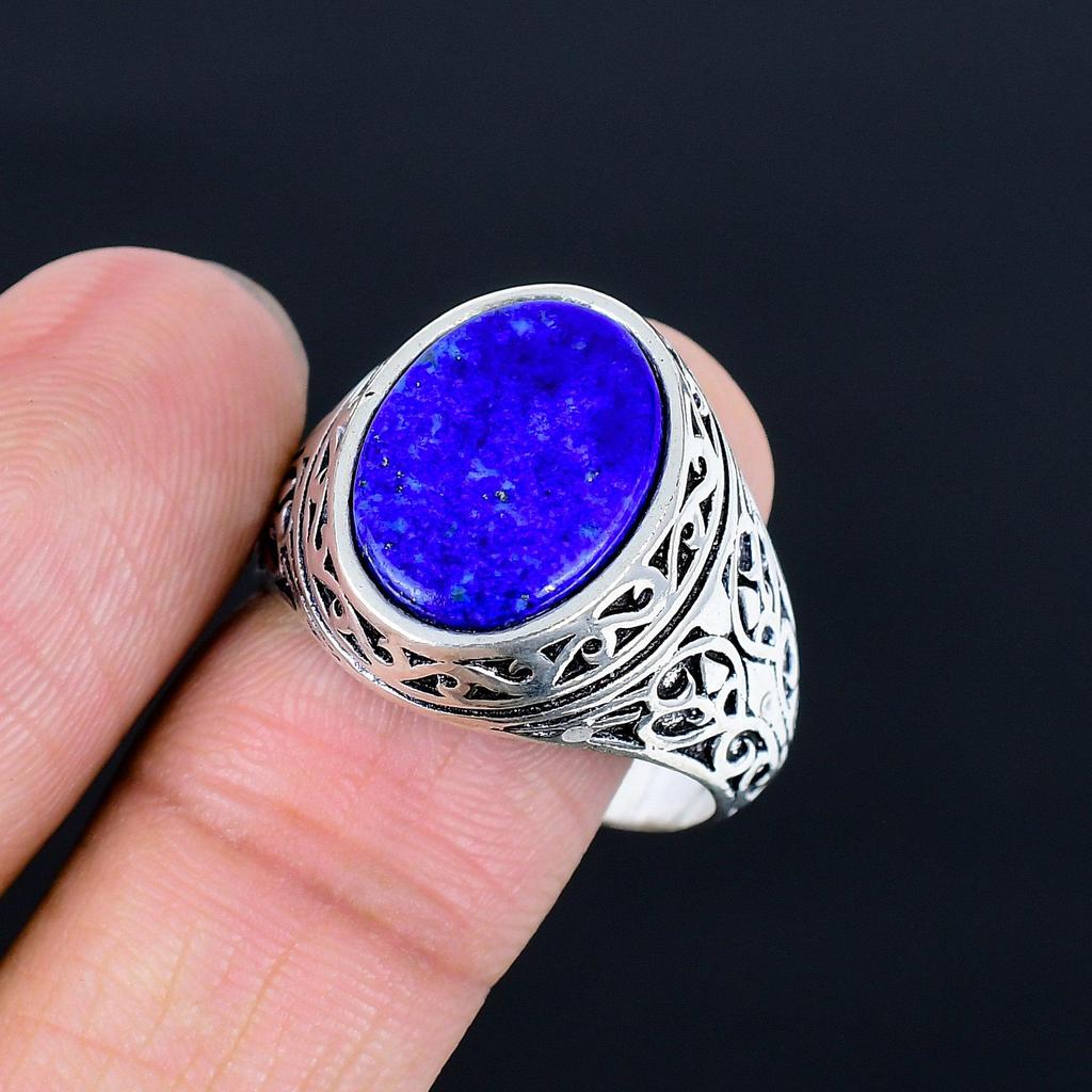 Lapis Lazuli Herrring 925 Sterling Silver Vintage Filigran Sigillring Antik Blå Ädelstenssmycke för Herrar Retro Statement Gåva