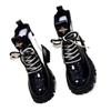 Genuine Women's Soft Leather Patent British Style Ankle Boots, 2025 Autumn/Winter, Plus Velvet, Thick Sole, Fashionable Martin Design