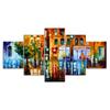 Abstract Rainy Street Night Scenery Painting 5 Piece Five Panel Canvas Print Modern Wall Art Poster Home Decor Gift For Him For Her