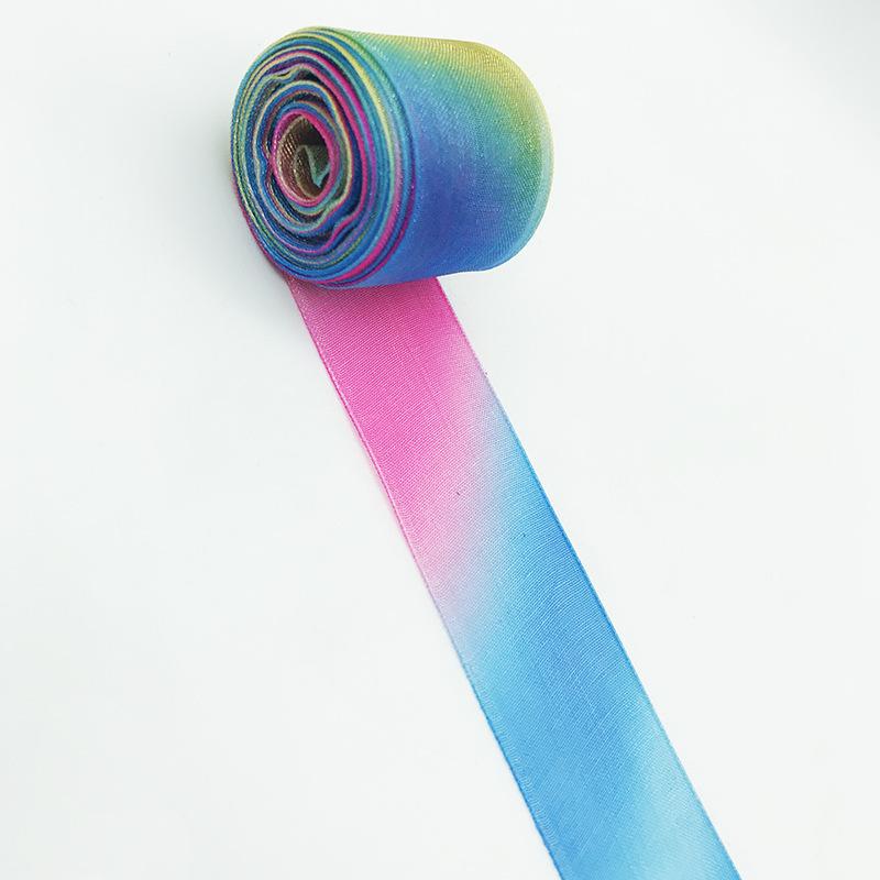 25Mm Rainbow Gradual Change Color Colorful Snow Yarn Belt, Eugen Yarn Decorative Wedding Gift Transparent Mesh Belt