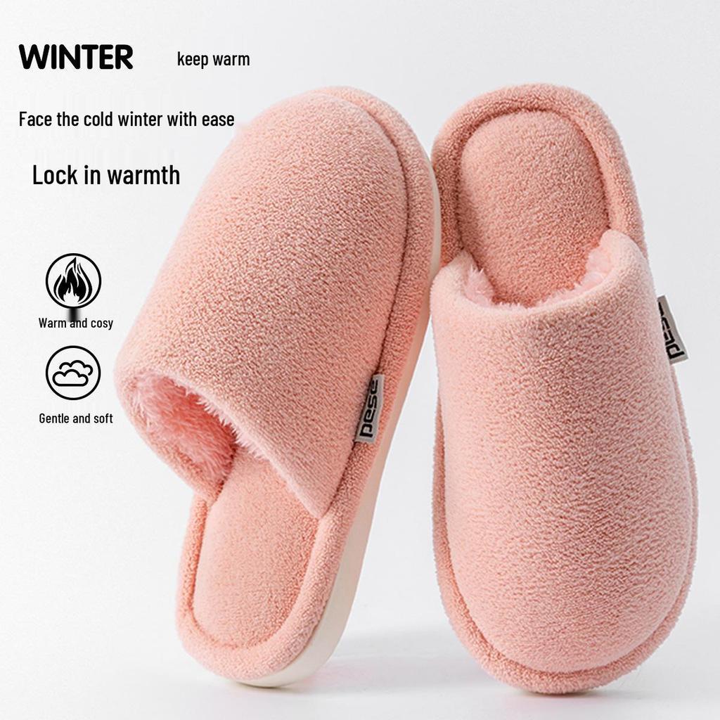 Men's and Women's Winter Non-Slip Plush Cotton Slippers - Thick-Soled, Soft, and Odor-Resistant.