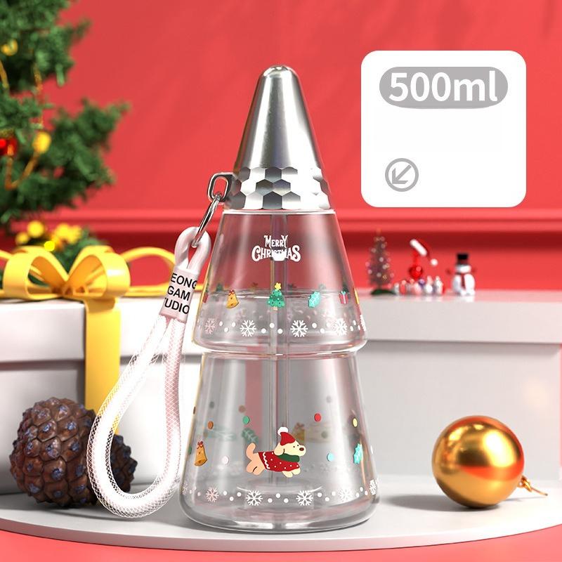 

Christmas Kids Water Bottle Cartoon Plastic Cup with Straw Outdoor Sports Bottle for Boys Girls 500ml