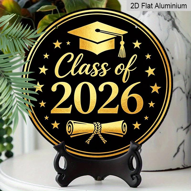 2D Flat Aluminum 2026 Graduation-themed Wall Hanging Available in Multiple Sizes, with A Black and Gold Light Luxury Elegant Design Is The Perfect