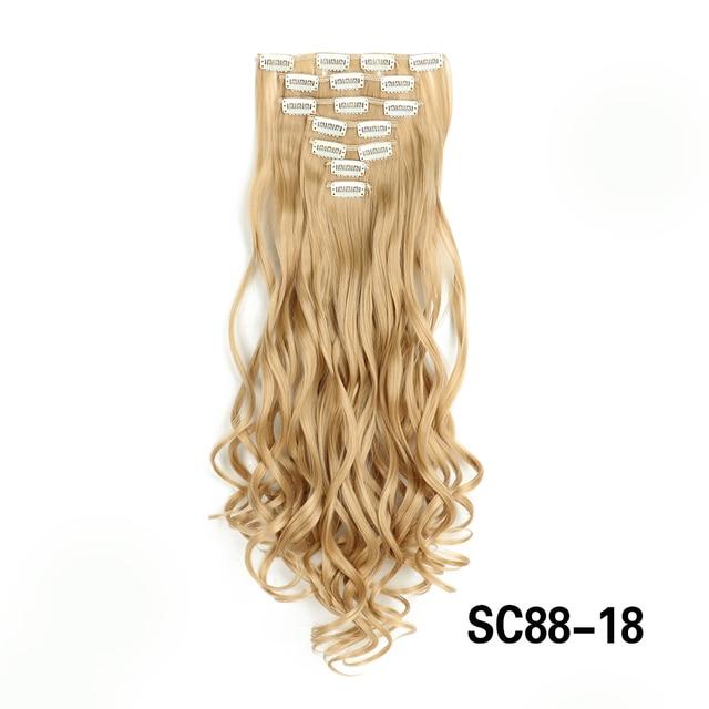 Długie kręcone klipsy do przedłużania włosów 16 klipsów syntetyczne naturalne kawałki włosów dla kobiet 7 sztuk/zestaw 24 cale Ombre blond czerwony czarny sztuczne włosy