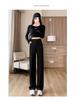 Women's Summer Wide-Leg Drape Pants - Black Straight Trousers