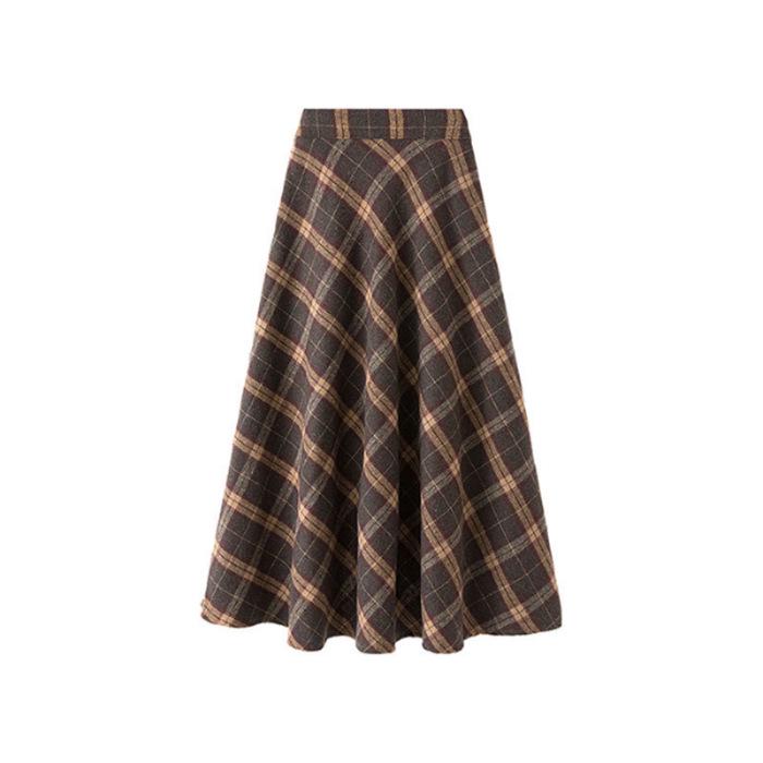 

Women s Retro Plaid Woolen Skirt - High Waist, Plus Size, Slimming A-Line, Mid-Length for Autumn/Winter M recommended 95-110 jin як показано кольору