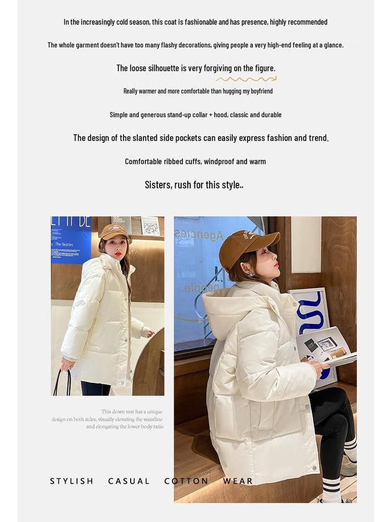 Meilade Women's Winter Korean Style Mid-Length Petite Down Cotton Coat - Thick Loose Fit Bread Jacket