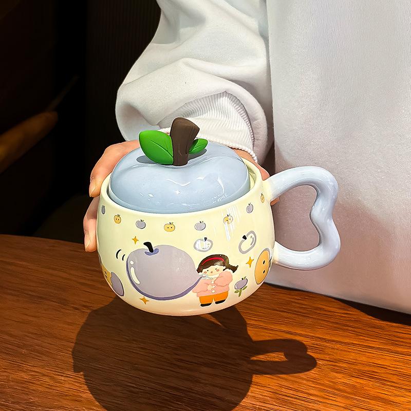 

Кружка Яблоко Милая Женская Нового Стиля Чашка для Молока с Крышкой Подарок на День Рождения Сувенир Праздничный Подарок 400ML