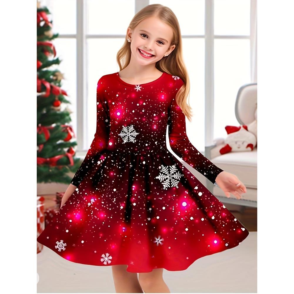 Girls' 3D Snowflake Dress Long Sleeve Summer Spring Vacation Daily Holiday Princess Beautiful Sweet Kids 4-12 Years Casual Dress A Line Dress