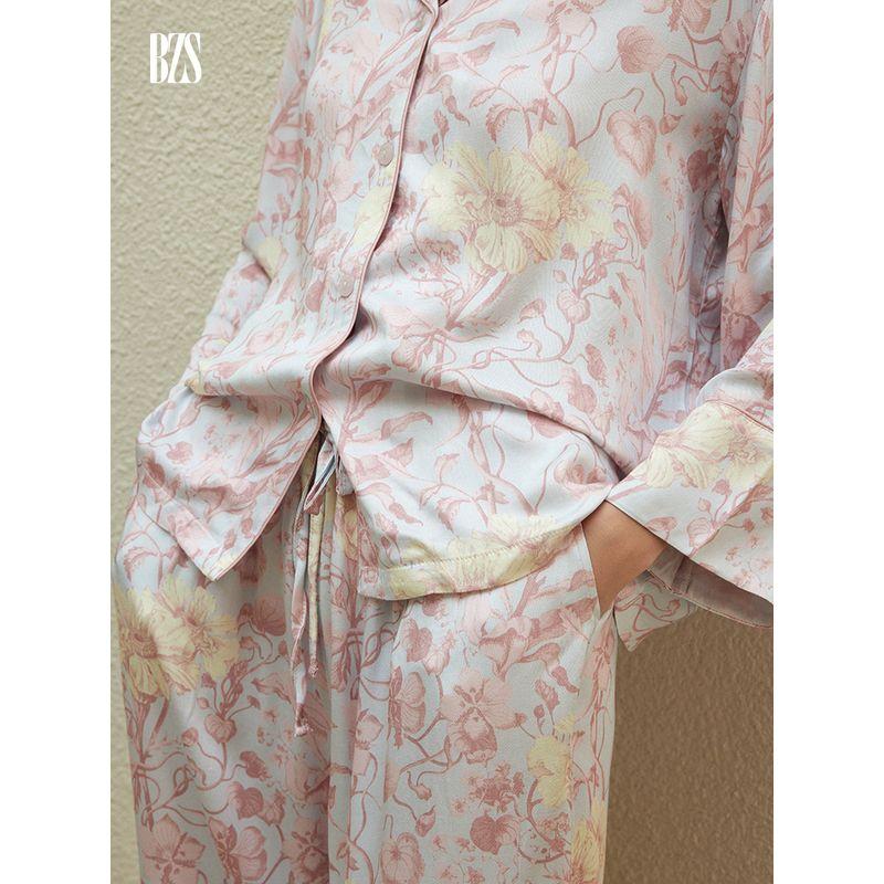 2024 Summer New Long sleeve Pajamas Set Print Thin Loose Can Be Worn outside Two-piece Set Homewear Women