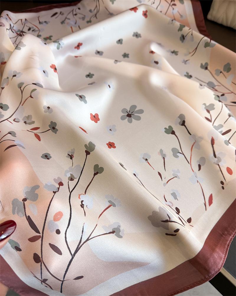 Elegant Female Print Square Scarf for Women Silk Feeling Shawl Kerchief Head Hijab Hair Ribbon Essential for office and travel