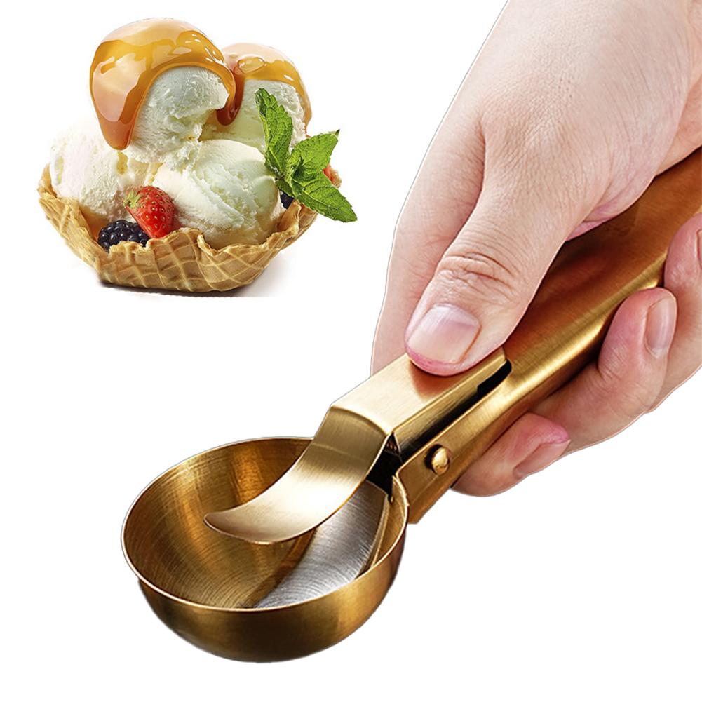 Premium Large Ice Cream Scoop with Trigger Golden Ice Scoop Icecream Metal Scooper Du D9N5