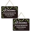 2 Pack Please Remove Your Shoes Front Door Signs - Aluminum Welcome Take Off Your Shoe Sign for Home with Hanging Rope - No Shoe Signs for House