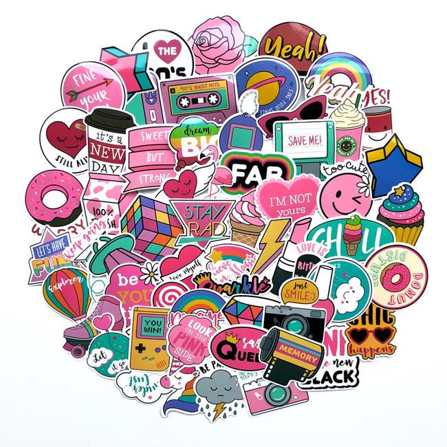 Buy 60 Pcs/pack Pink Girls Fun Sticker Toys Waterproof PVC Stickers ...