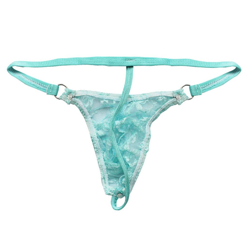 Męska mini koronkowa kokardka prześwitujące stringi kwiecista saszetka Sissy bielizna