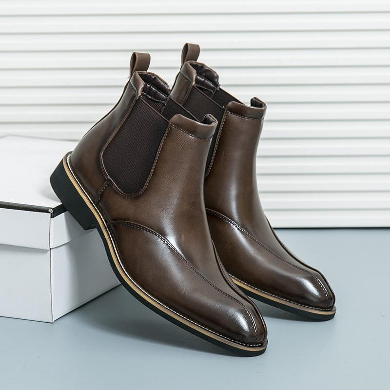 

Autumn and winter velvet men s trend high casual leather shoes pointed short boots large size Martin boots 45