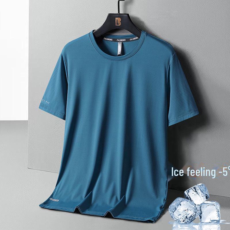 Men's Quick-Dry Ice Silk Mesh T-Shirt - Summer Casual Loose Fit Print, Round Neck, Short Sleeve