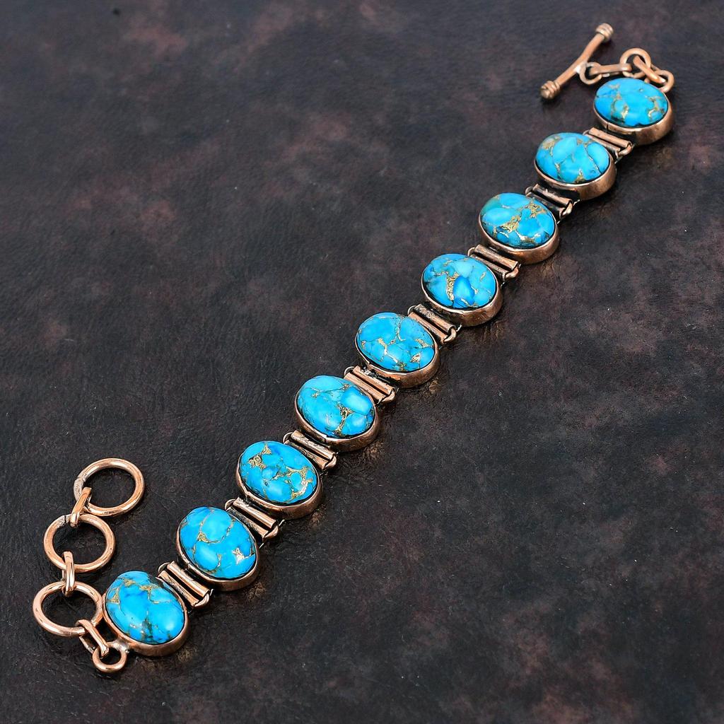 Copper Blue Turquoise Bracelet Copper Bracelet Adjustable Chain Bracelet Copper Jewelry Handmade Bracelet Gift For Mom Real Gemstone Jewelry