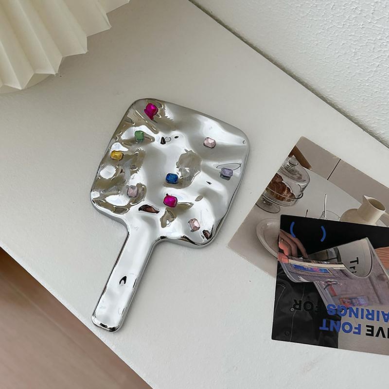 

Жидкое квадратное зеркало, ручное настольное косметическое зеркало для макияжа, дорожное металлическое портативное зеркало для сумочки S