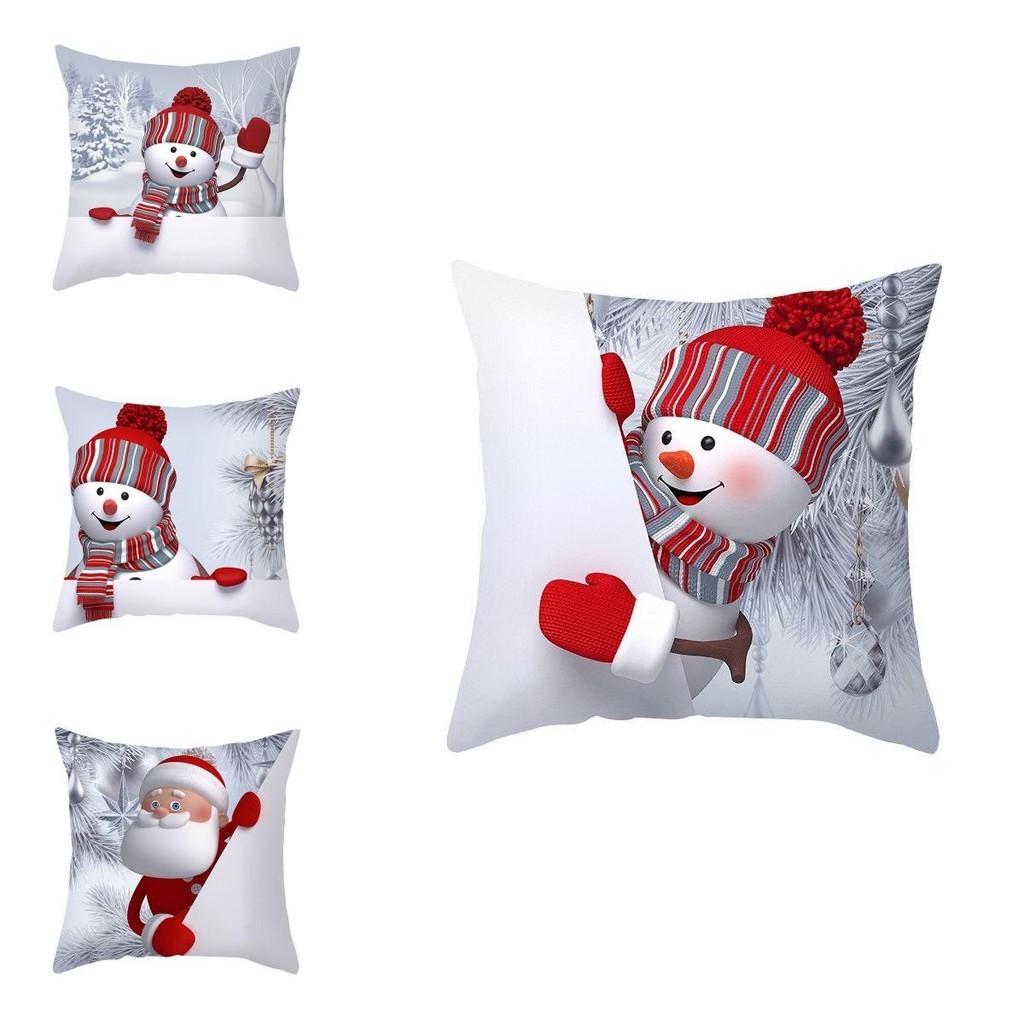 Cozy 18" Christmas Cushion Cover Featuring Cute Santa Claus And Snowman For Holiday Charm