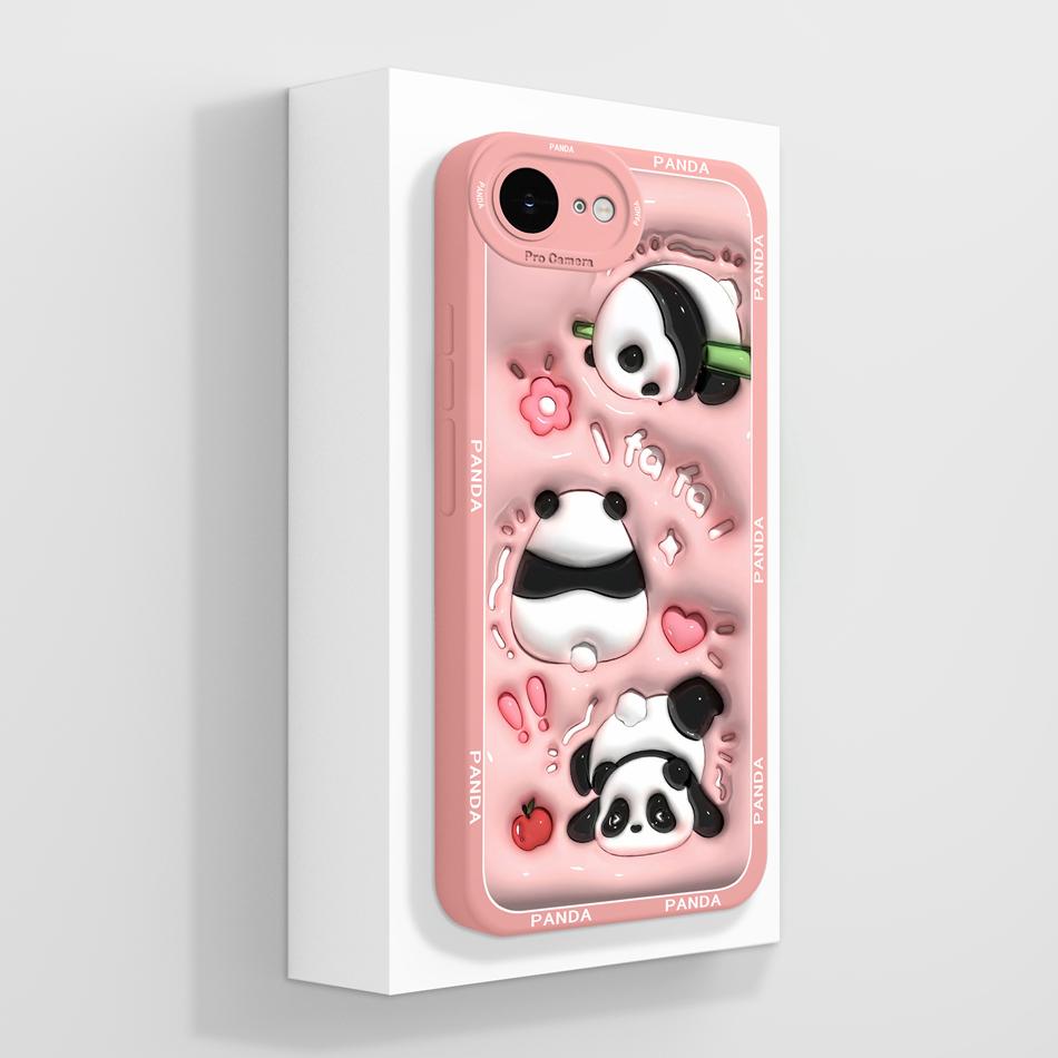 For iPhone 17E Case Cute Panda Back Cover For iPhone SE 2026 Soft Funda Liquid Silicone Camera Protection Couple Phone Covers iPhone17e