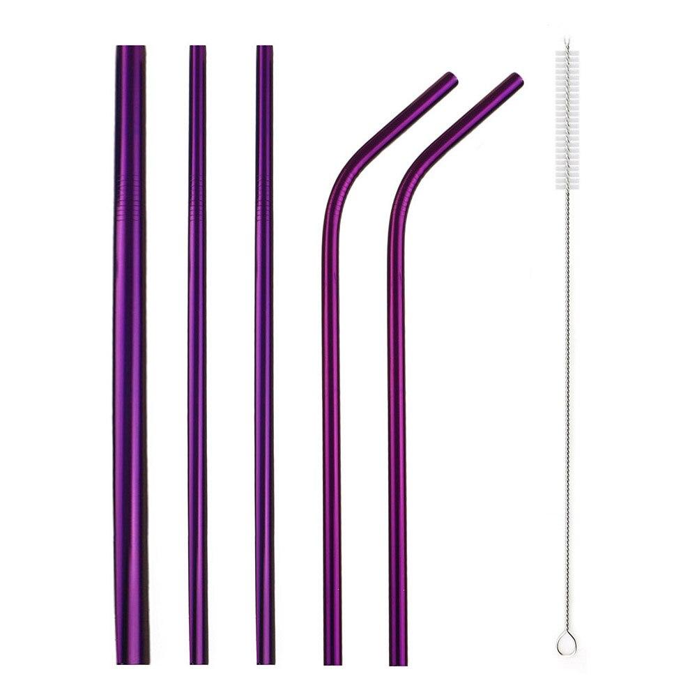 Reusable Metal Drinking Straws 304 Stainless Steel Sturdy Bent Straight Drinks Straws with Cleaner Brush