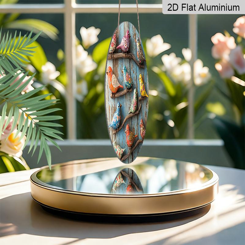 Plano 2D, 1 pieza Redondo de Aluminio Colorido Pájaro de Arte Popular Señal, Vintage Floral Pintado Pájaro Placa de Metal, Impermeable y a Prueba de Óxido, Perfecto para Casa de Campo