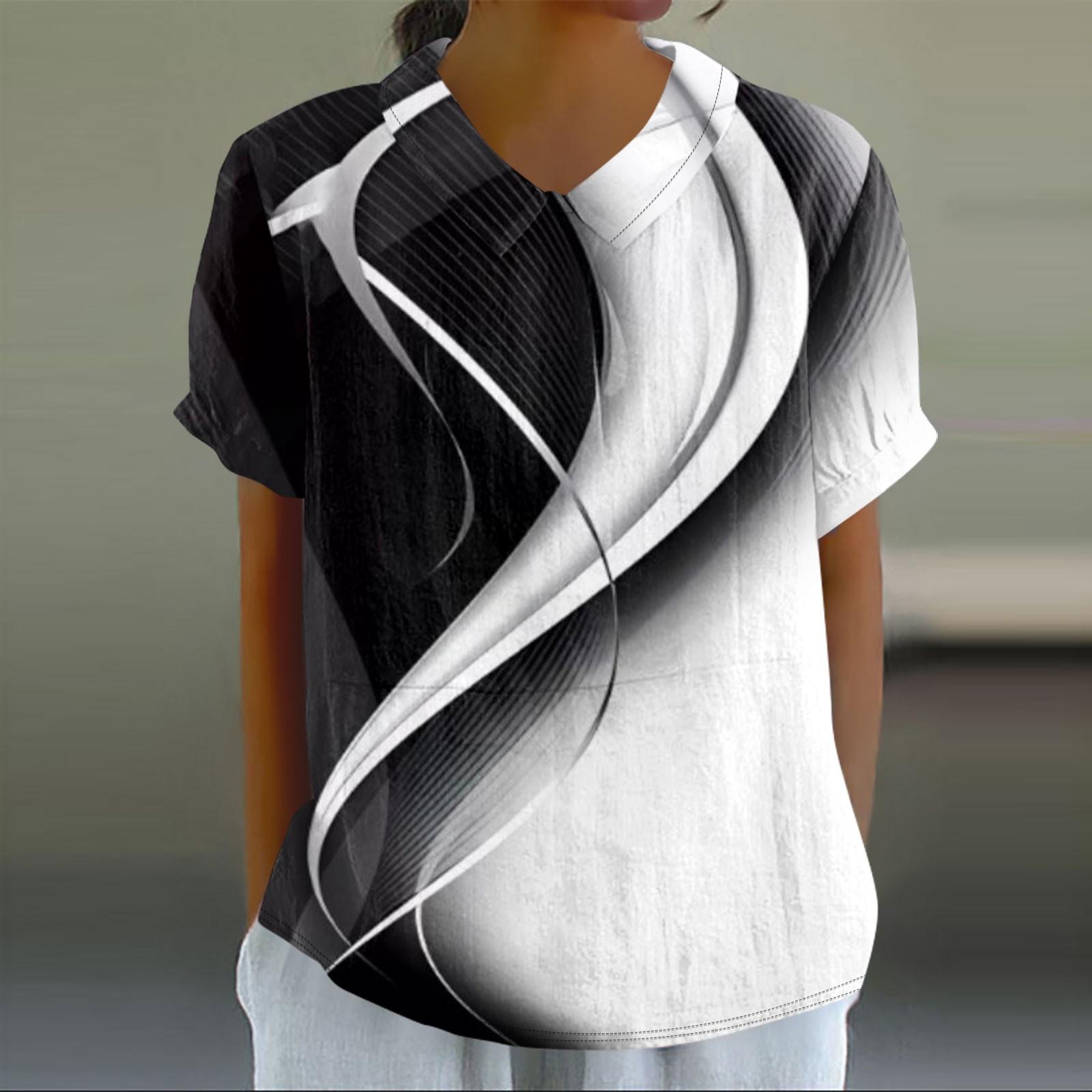 Женская повседневная футболка-пуловер с короткими рукавами и лоскутным принтом в стиле — фото 6