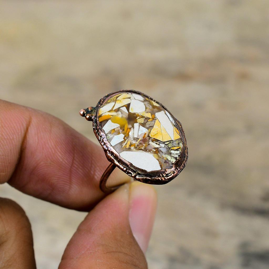 Brecciated Mookaite Ring Electroformed Copper Ring Adjustable Rings Handmade Gemstone Ring Very Pretty Electroformed Jewelry Engagement Gift
