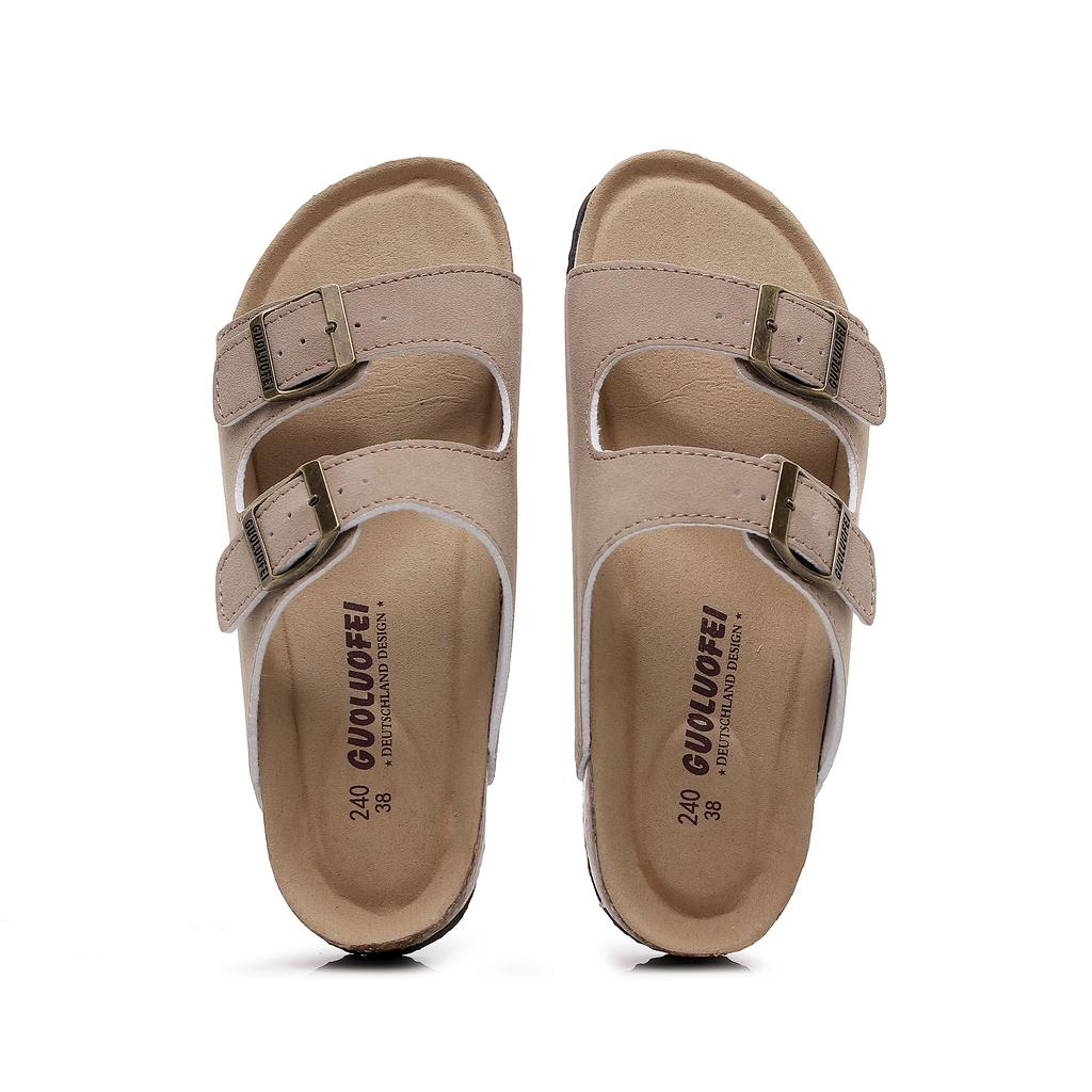 Unisex Flat Sandals with Suede Insole, Open Toe Adjustable Slides for Summer Flip Flops ,leather Slippers