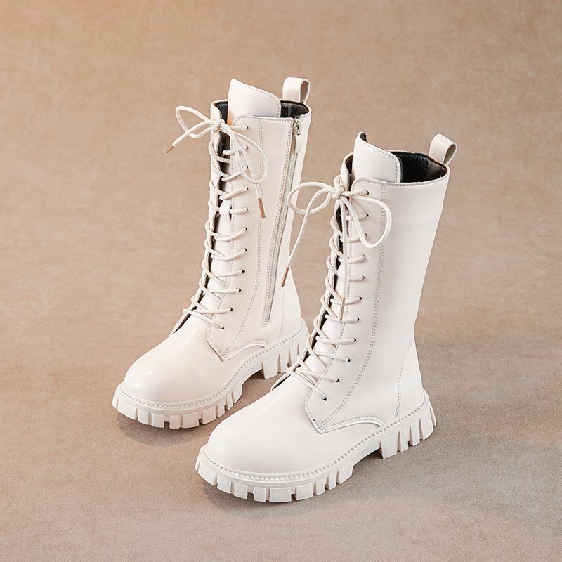 Kids Girls Mid-calf Boots Black Narrow Band Non-slip 2024 Solid Color Princess Catwalk Shoes Children Versatile Free Shipping