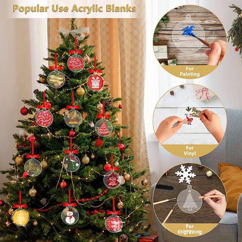10Pcs Transparent Acrylic Christmas Hanging Decorations Safe Reusable Blank Ornaments for Festive Celebrations