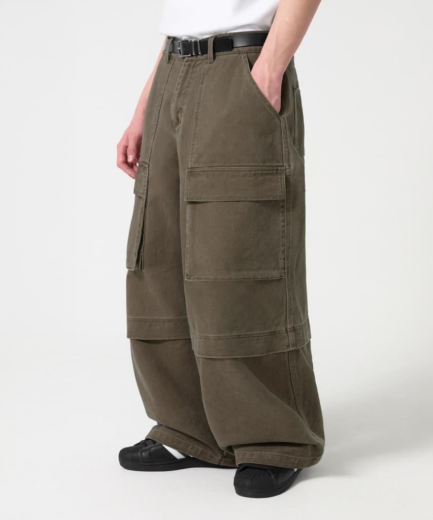 TRILLION Stone Washed Cargo Pocket Cotton Pants_Khaki
