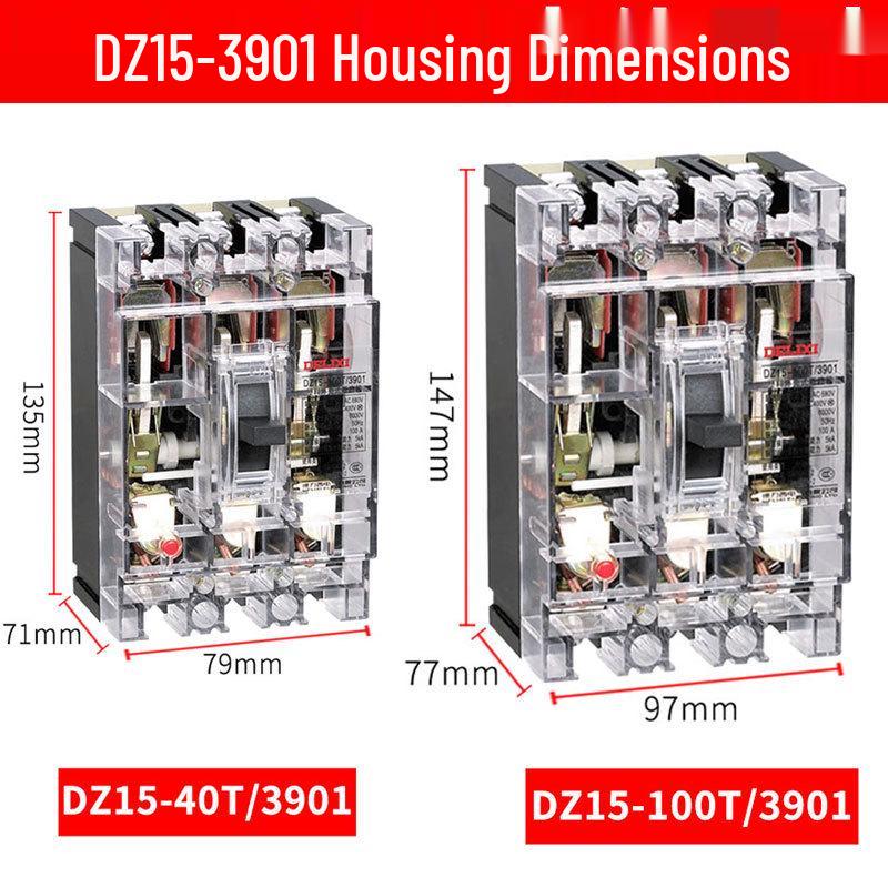Transparent Hydraulic Electromagnetic Plastic Circuit Breaker DZ15-100T/3901 63A 100A 3-Phase 3P
