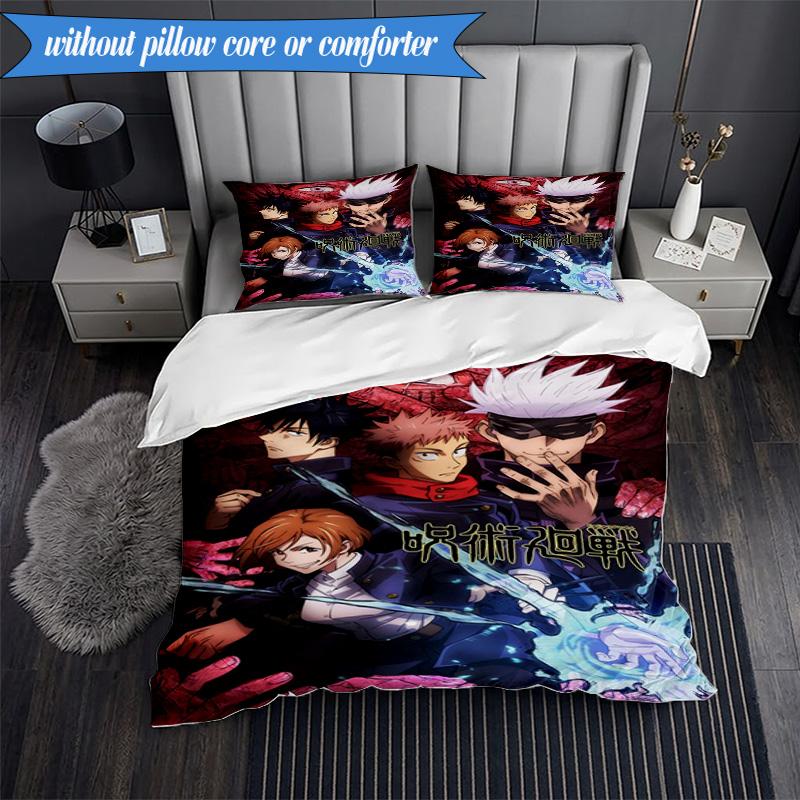 Jujutsu Curse Battle 3pcs K-pop Music Group Bedding set,Ideal for Bedroom, Dormitory,Including Duvet Cover And 2pcs Pillowcases,Fan Gifts